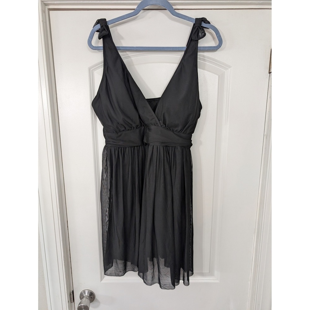 Bloomchic Black V Neck Tie Shoulder Mesh Overlay‎ Dress Plus Size 18-20 NWTs